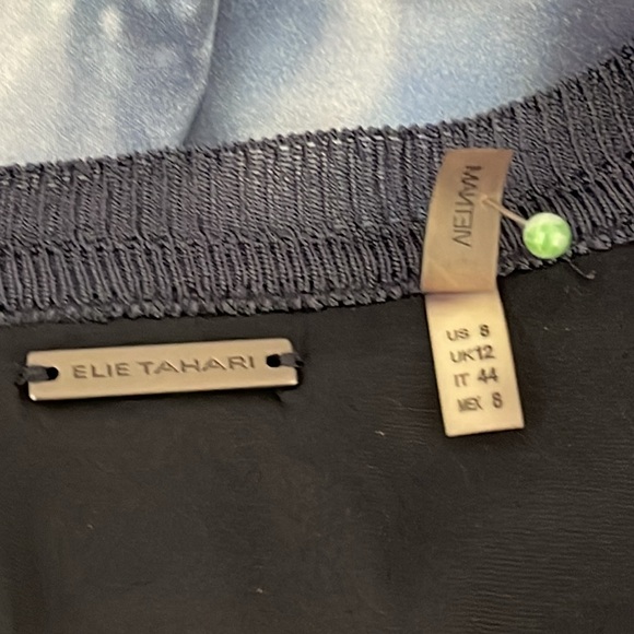 Elie Tahari Sleeveless Sheath Dress Blue Tie Dye Print Size 8 - Picture 5 of 10